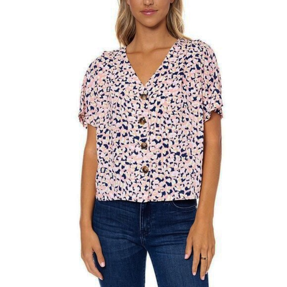 Elodie Button-Front Blouse Pink Animal Print